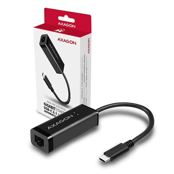 Obrázek AXAGON ADE-SRC, USB-C 3.2 Gen 1 - Gigabit Ethernet síťová karta, auto instal, černá