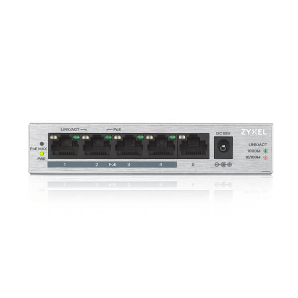 Obrázek Zyxel GS1005-HP, 5 Port Gigabit PoE+ unmanaged desktop Switch, 4 x PoE, 60 Watt