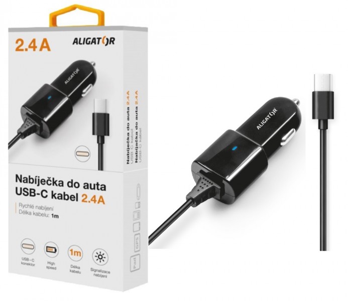 Obrázek Aligator nab. do auta USB-C s USB TCH 2,4A černá