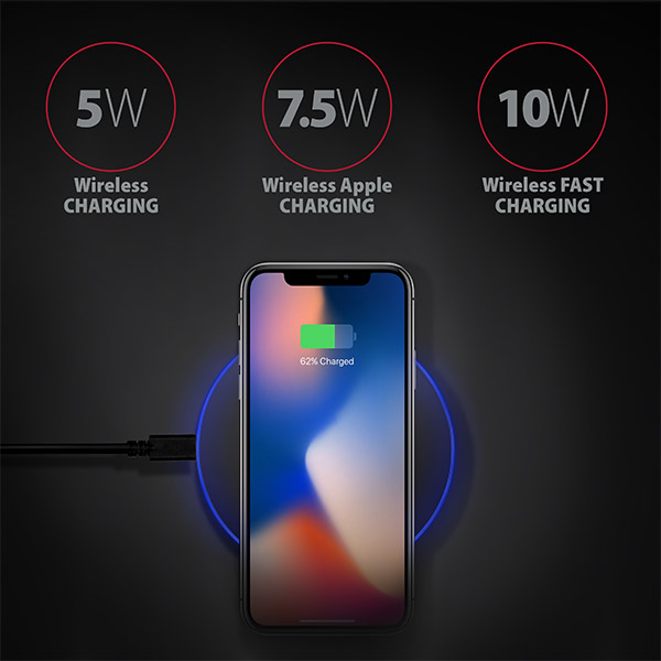 Obrázek AXAGON WDC-P10T, tenká bezdrátová rychlonabíječka, Qi 5/7.5/10W, micro USB