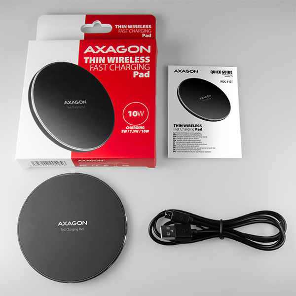 Obrázek AXAGON WDC-P10T, tenká bezdrátová rychlonabíječka, Qi 5/7.5/10W, micro USB