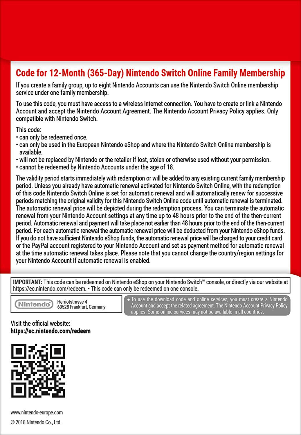 Obrázek ESD 365 Dní Switch Online Membership Family
