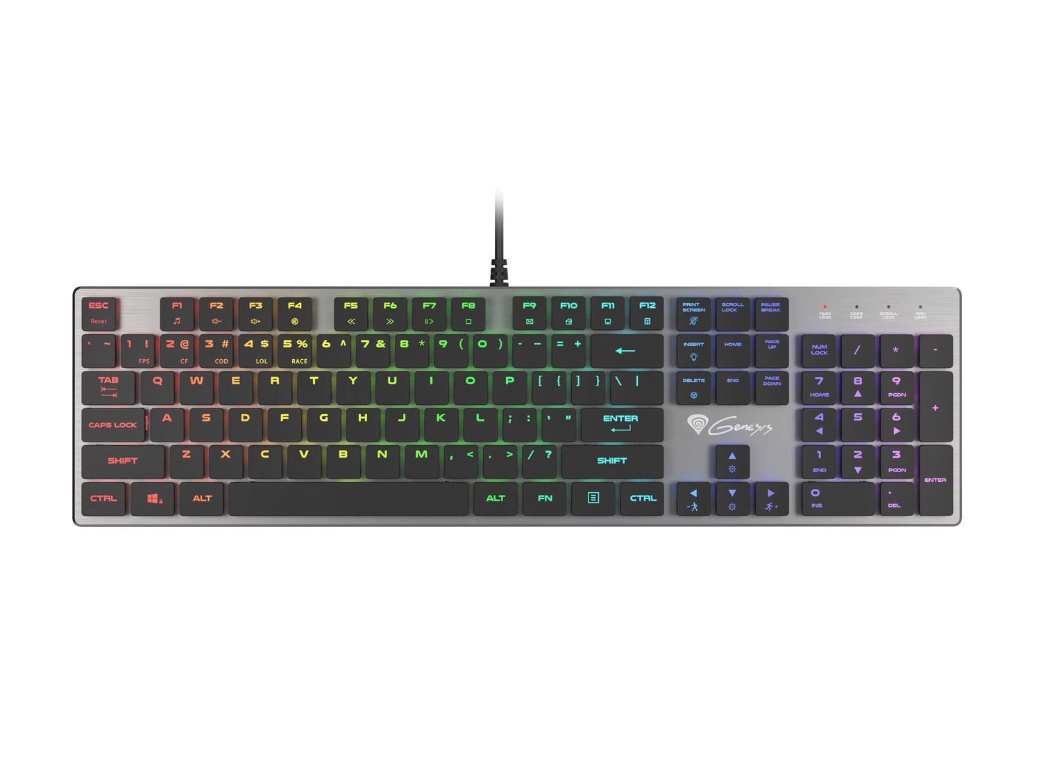 Obrázek Genesis herní mechanická klávesnice THOR 420/RGB/Content Slim Blue/Drátová USB/US layout/Šedá