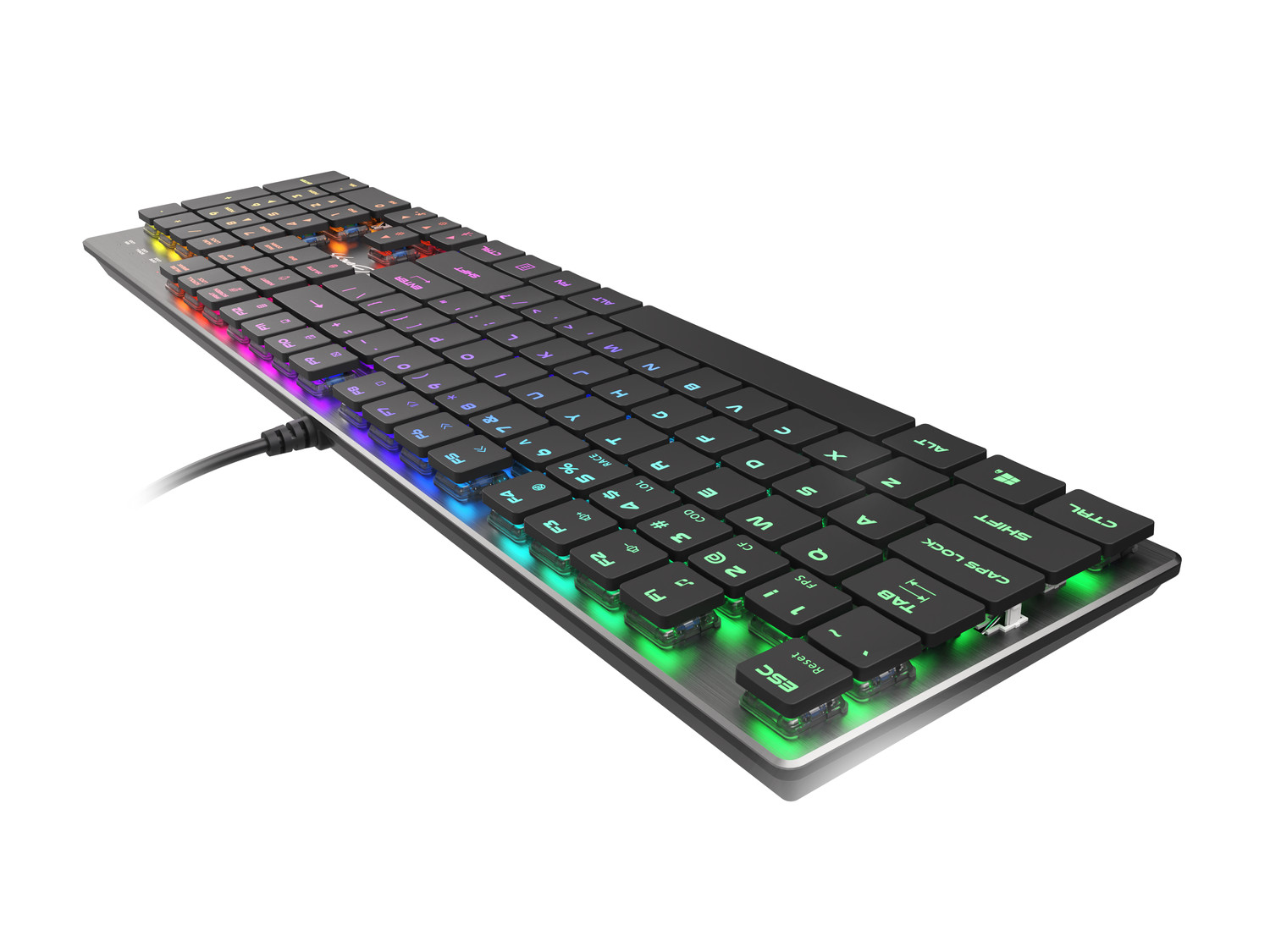 Obrázek Genesis herní mechanická klávesnice THOR 420/RGB/Content Slim Blue/Drátová USB/US layout/Šedá