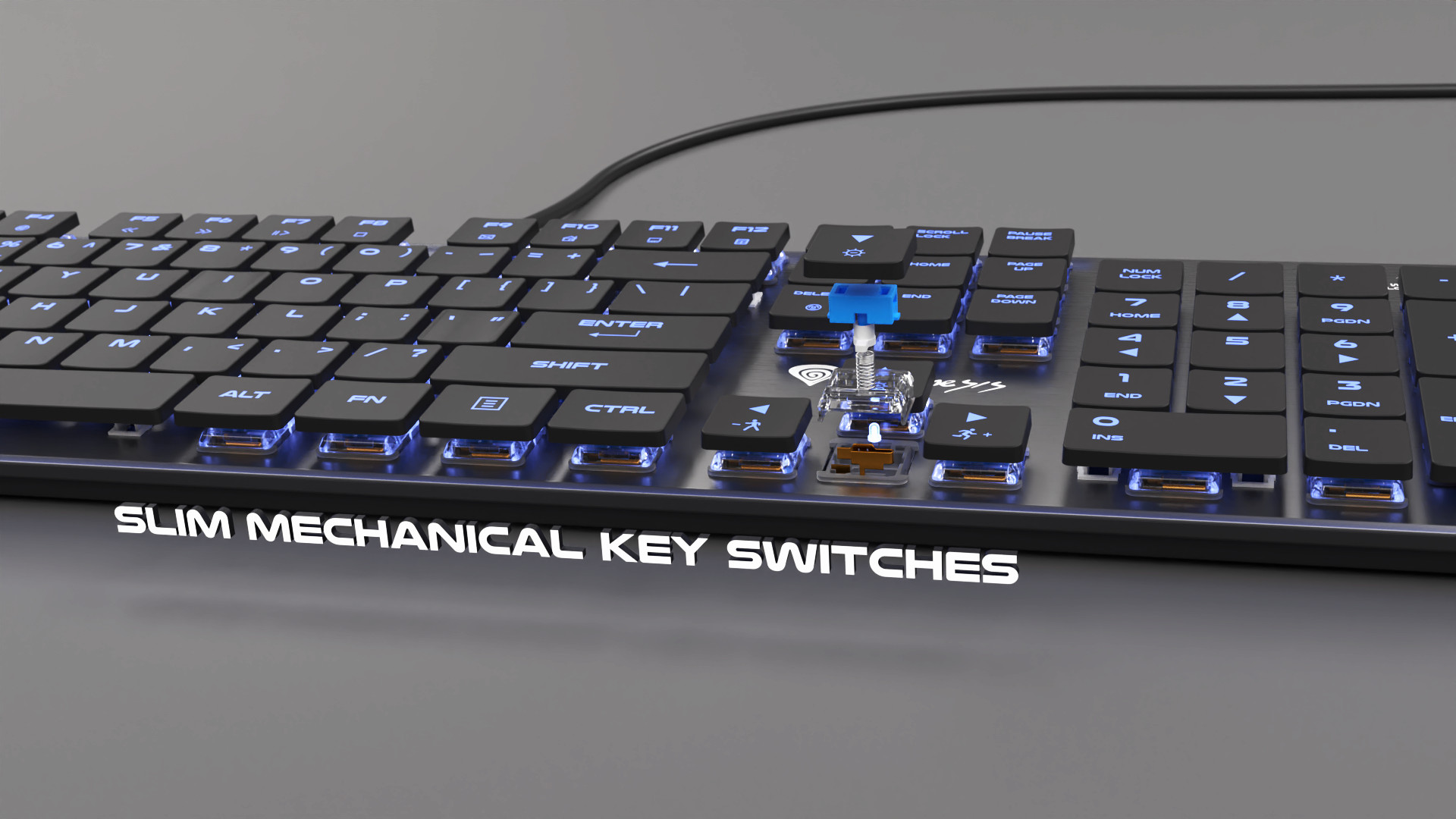 Obrázek Genesis herní mechanická klávesnice THOR 420/RGB/Content Slim Blue/Drátová USB/US layout/Šedá