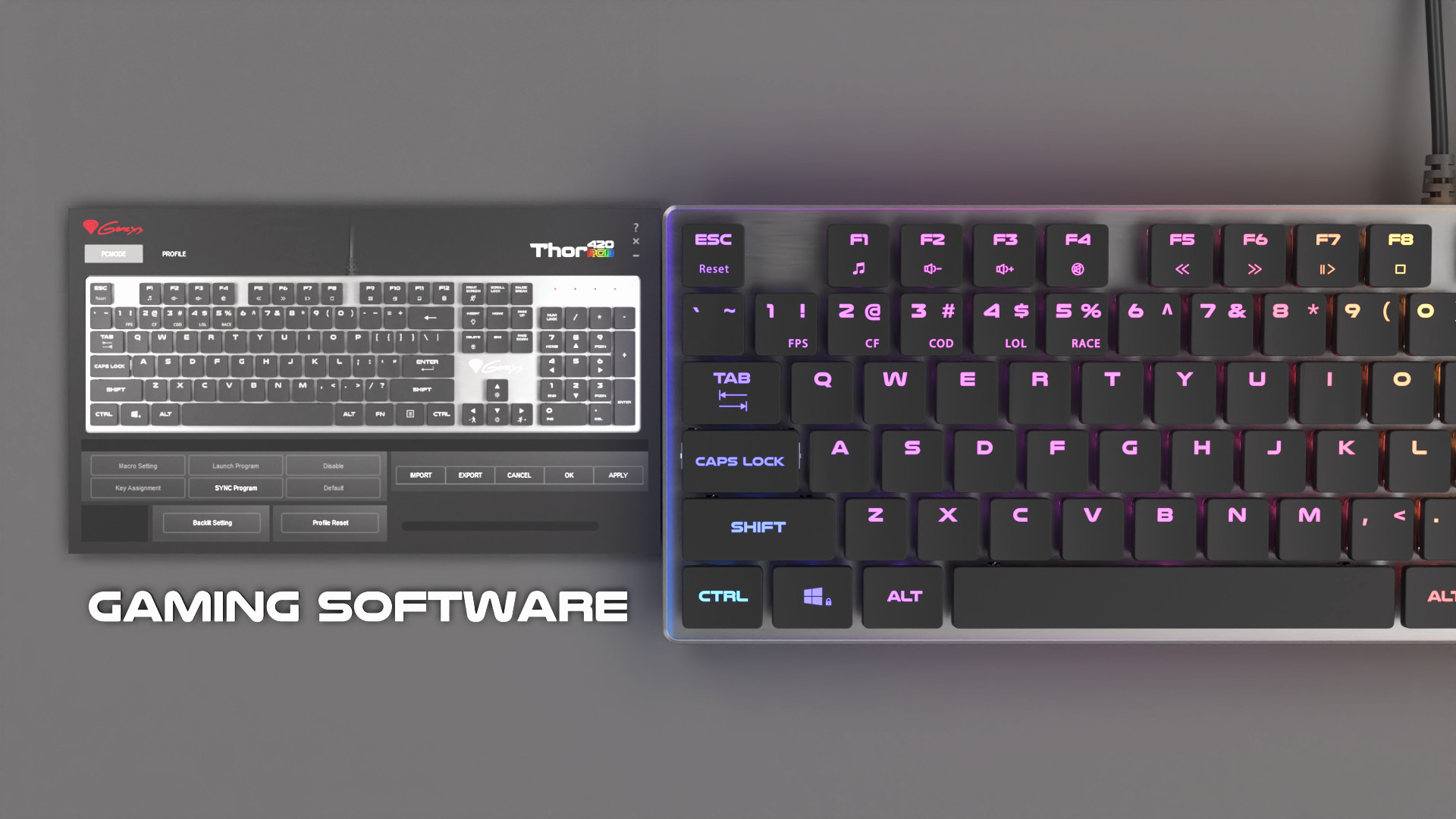 Obrázek Genesis herní mechanická klávesnice THOR 420/RGB/Content Slim Blue/Drátová USB/US layout/Šedá