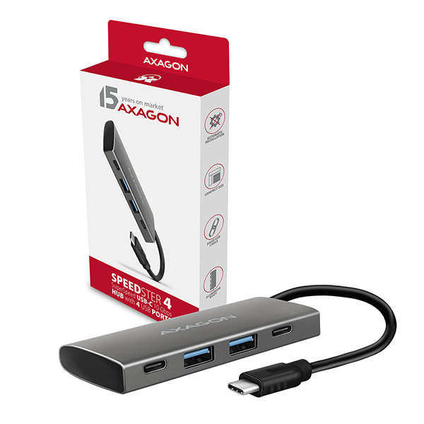 Obrázek AXAGON HMC-4G2, USB-C 3.2 Gen 2 10 Gb/s hub, porty 2x USB-A + 2x USB-C, kabel USB-C 13cm