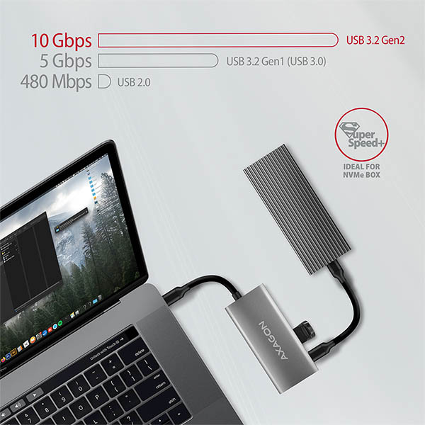 Obrázek AXAGON HMC-4G2, USB-C 3.2 Gen 2 10 Gb/s hub, porty 2x USB-A + 2x USB-C, kabel USB-C 13cm