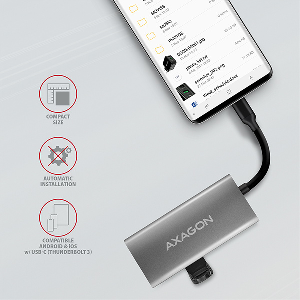 Obrázek AXAGON HMC-4G2, USB-C 3.2 Gen 2 10 Gb/s hub, porty 2x USB-A + 2x USB-C, kabel USB-C 13cm