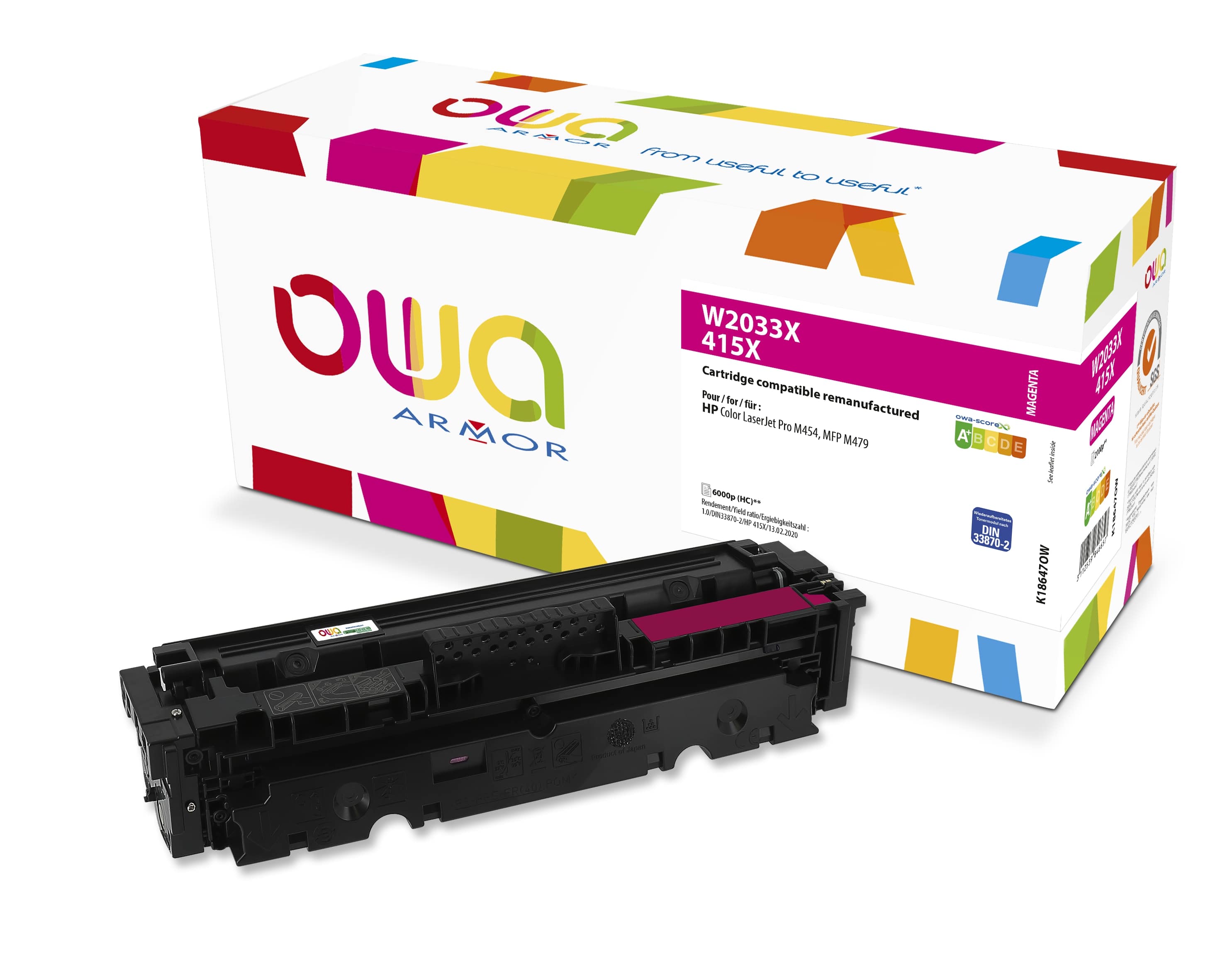 Obrázek OWA Armor toner kompatibilní s HP W2033X, 415X, 6000st, červená/magenta