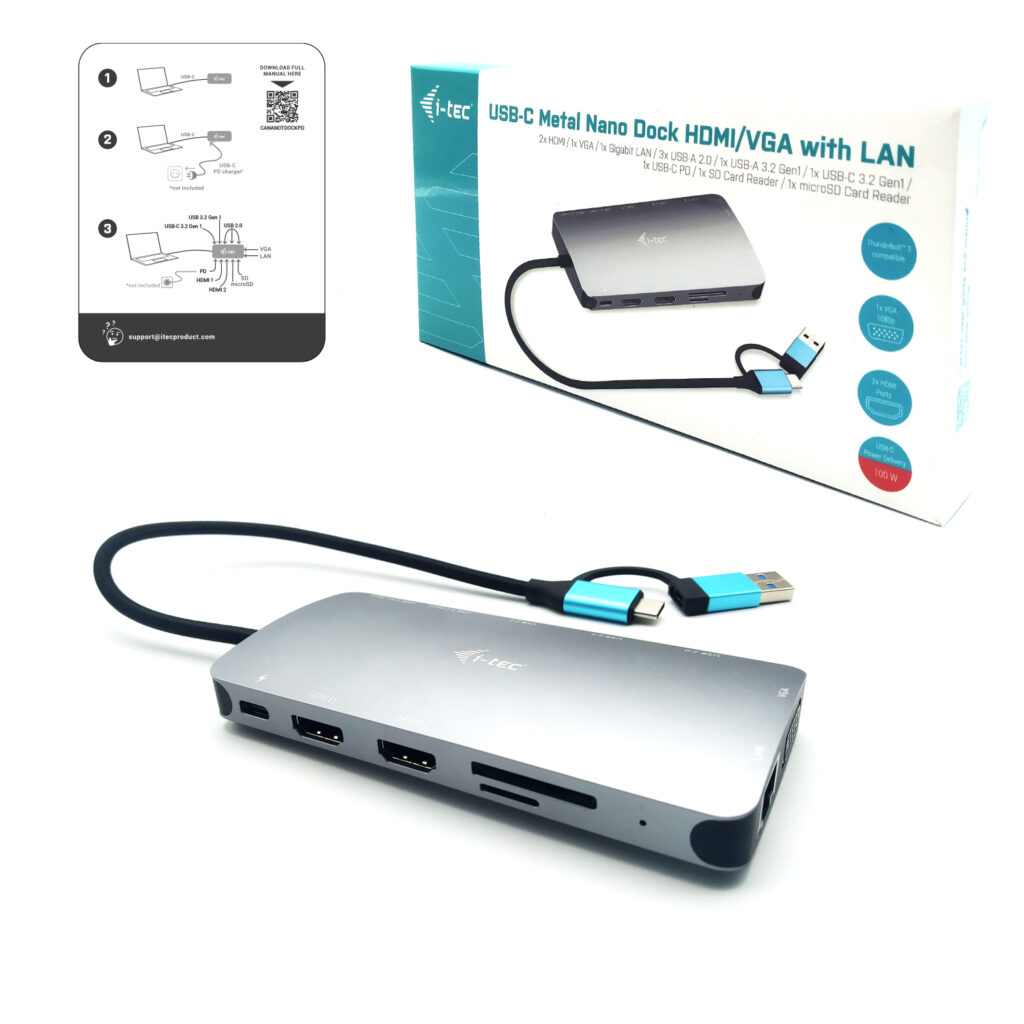 Obrázek i-tec USB 3.0/USB-C/TB3 3x Display Metal Nano Dock with LAN, PD 100W