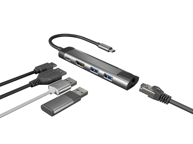 Obrázek Natec multiport adaptér FOWLER GO HUB 5v1, 2X USB 3.0 HUB, HDMI 4K, USB-C PD, RJ45