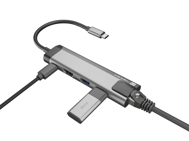 Obrázek Natec multiport adaptér FOWLER GO HUB 5v1, 2X USB 3.0 HUB, HDMI 4K, USB-C PD, RJ45