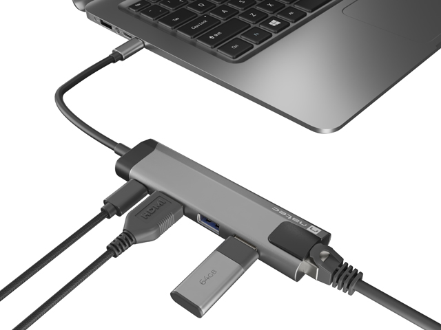 Obrázek Natec multiport adaptér FOWLER GO HUB 5v1, 2X USB 3.0 HUB, HDMI 4K, USB-C PD, RJ45