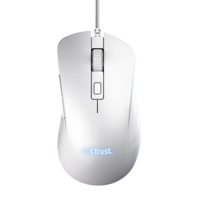 Obrázek Trust GXT924W YBAR+/Herní/Optická/Pro praváky/25 600 DPI/Drátová USB/Bílá