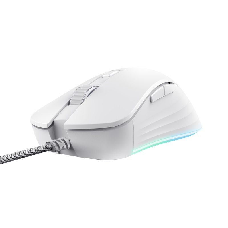 Obrázek Trust GXT924W YBAR+/Herní/Optická/Pro praváky/25 600 DPI/Drátová USB/Bílá