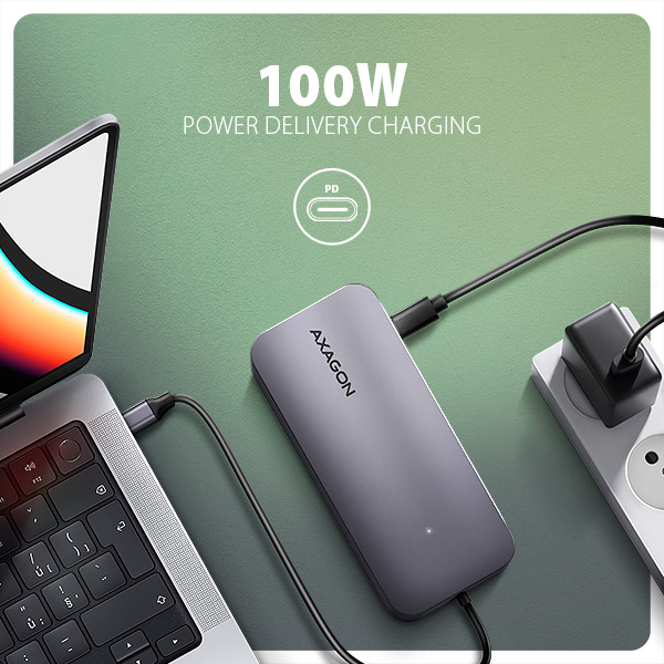 Obrázek AXAGON HMC-6GM2, USB 10Gbps hub, USB-A, USB-C,  HDMI, M.2 slot, SD/MicroSD, PD 100W, kabel 20cm