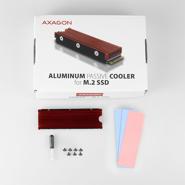 Obrázek AXAGON CLR-M2, hliníkový pasivní chladič pro jedno i oboustranný M.2 SSD disk, výška 12 mm