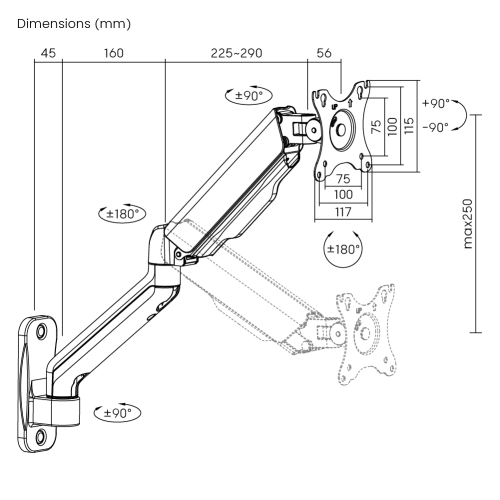 Obrázek Držák monitoru Brateck LDA32-112E jedno rameno mechanická pružina nástěnný