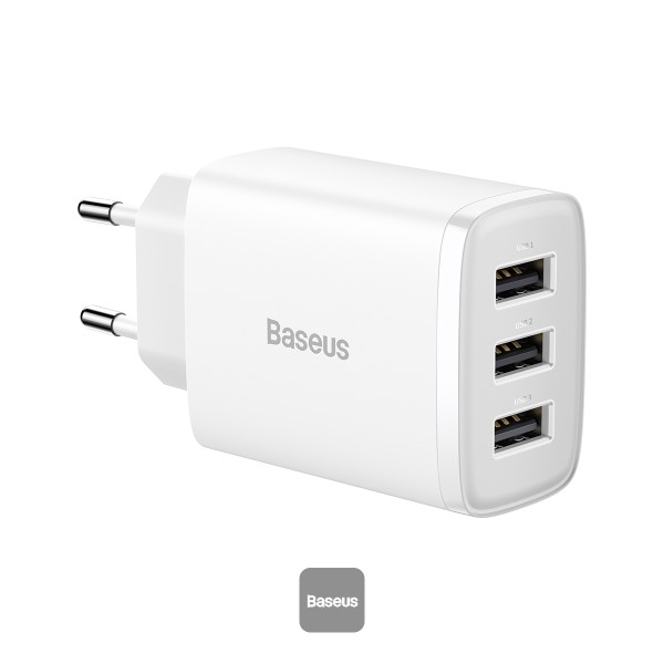 Obrázek Baseus nabíječka do sítě Compact 3xUSB 17W bílá