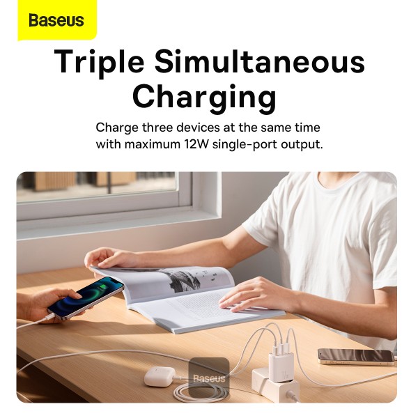 Obrázek Baseus nabíječka do sítě Compact 3xUSB 17W bílá