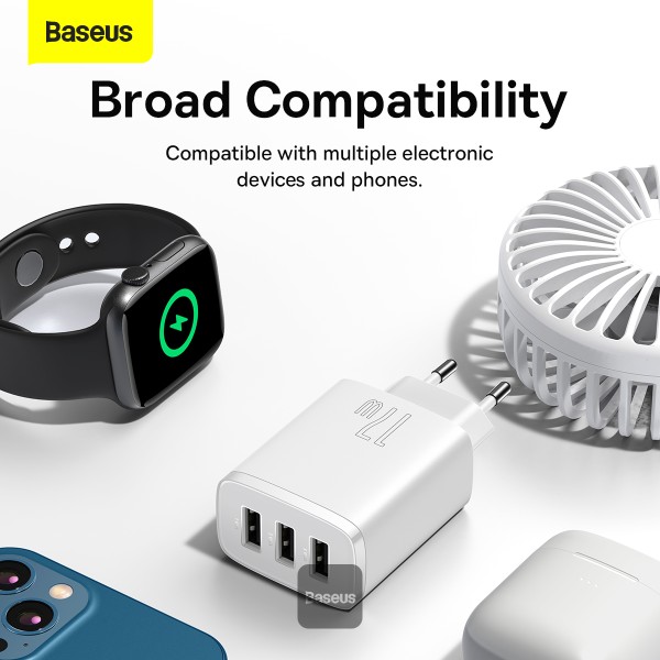 Obrázek Baseus nabíječka do sítě Compact 3xUSB 17W bílá