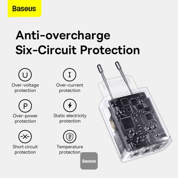 Obrázek Baseus nabíječka do sítě Compact 3xUSB 17W bílá