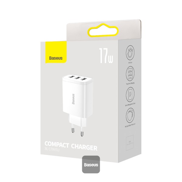 Obrázek Baseus nabíječka do sítě Compact 3xUSB 17W bílá