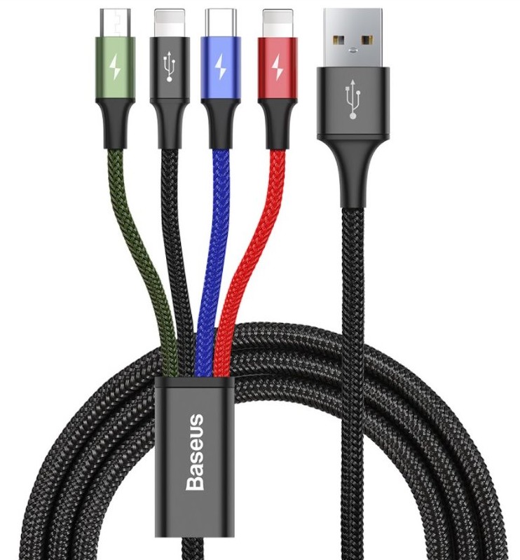 Obrázek Baseus datový kabel 4v1 microUSB+USB-C+2xLightning 1,2m 3,5A černý