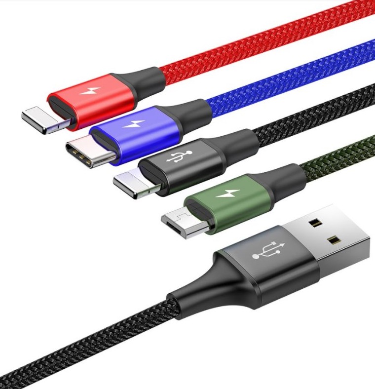 Obrázek Baseus datový kabel 4v1 microUSB+USB-C+2xLightning 1,2m 3,5A černý