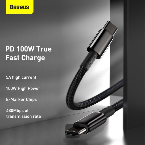 Obrázek Baseus datový kabel Tungsten Gold USB-C/USB-C 2m 100W černý