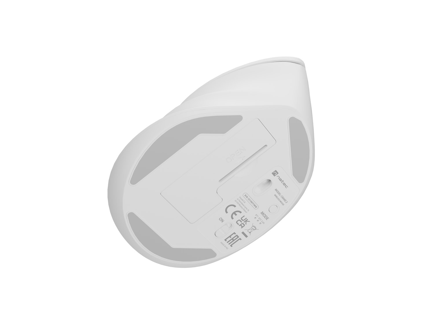 Obrázek Bezdrátová myš Natec CRAKE 2/Kancelářská/Optická/2 400 DPI/USB+BT/Bílá/Vertikální/Optická/Pro pravák