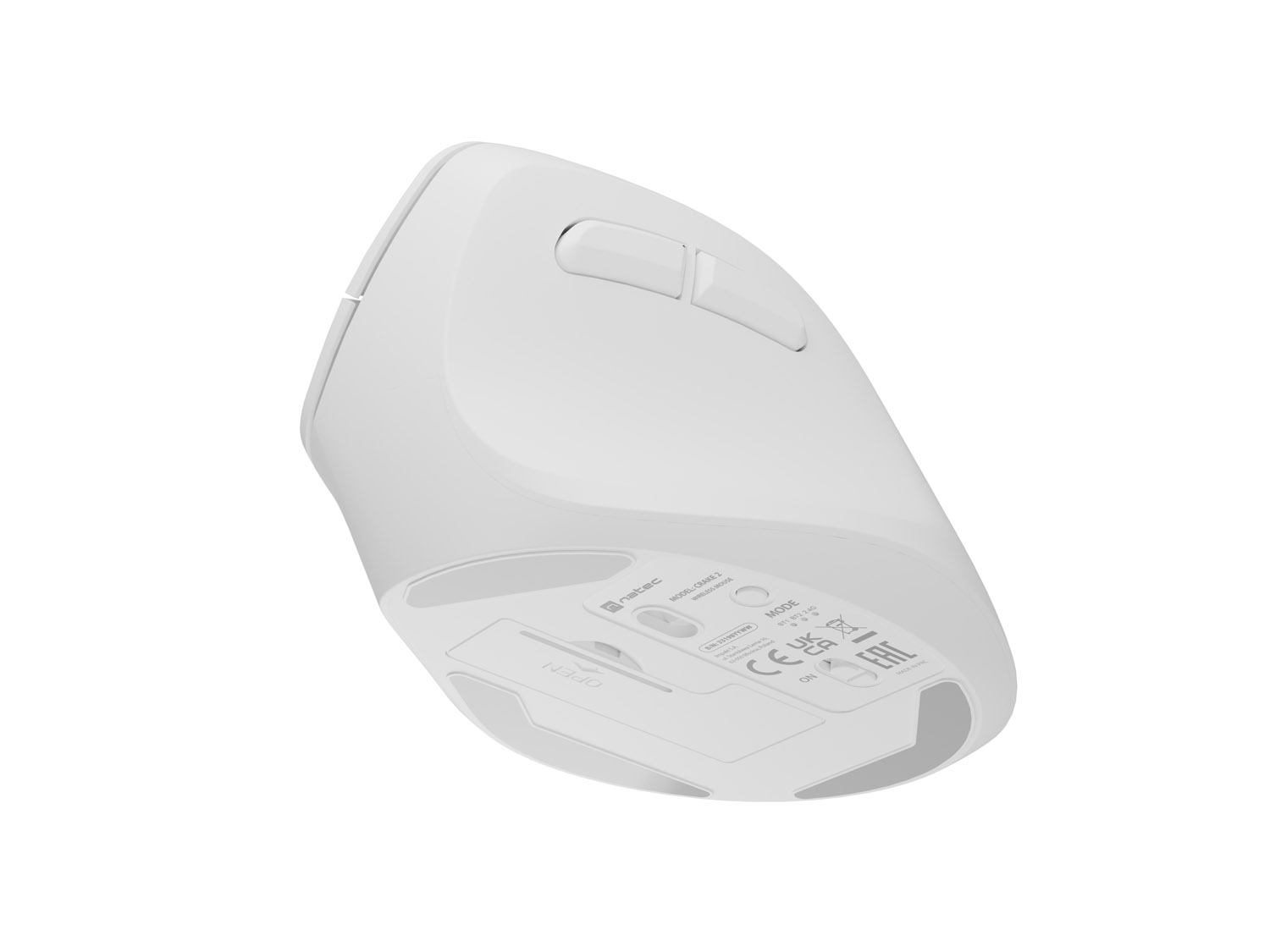 Obrázek Bezdrátová myš Natec CRAKE 2/Kancelářská/Optická/2 400 DPI/USB+BT/Bílá/Vertikální/Optická/Pro pravák