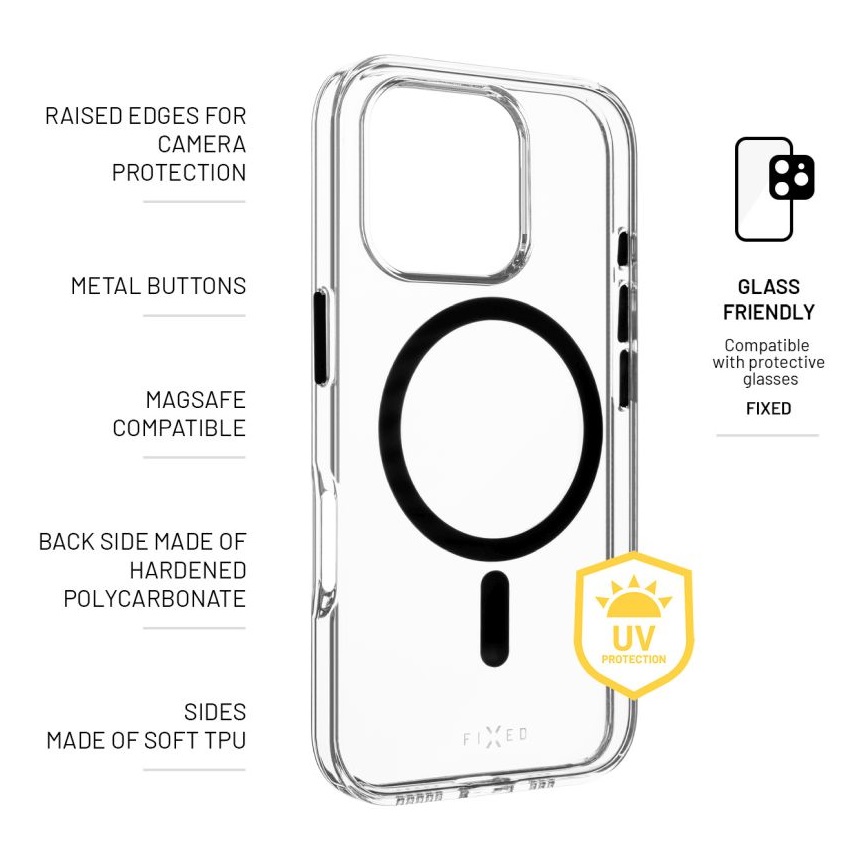 Obrázek Zadní kryt FIXED MagPurity s podporou Magsafe pro Apple iPhone 16 Pro, čirý