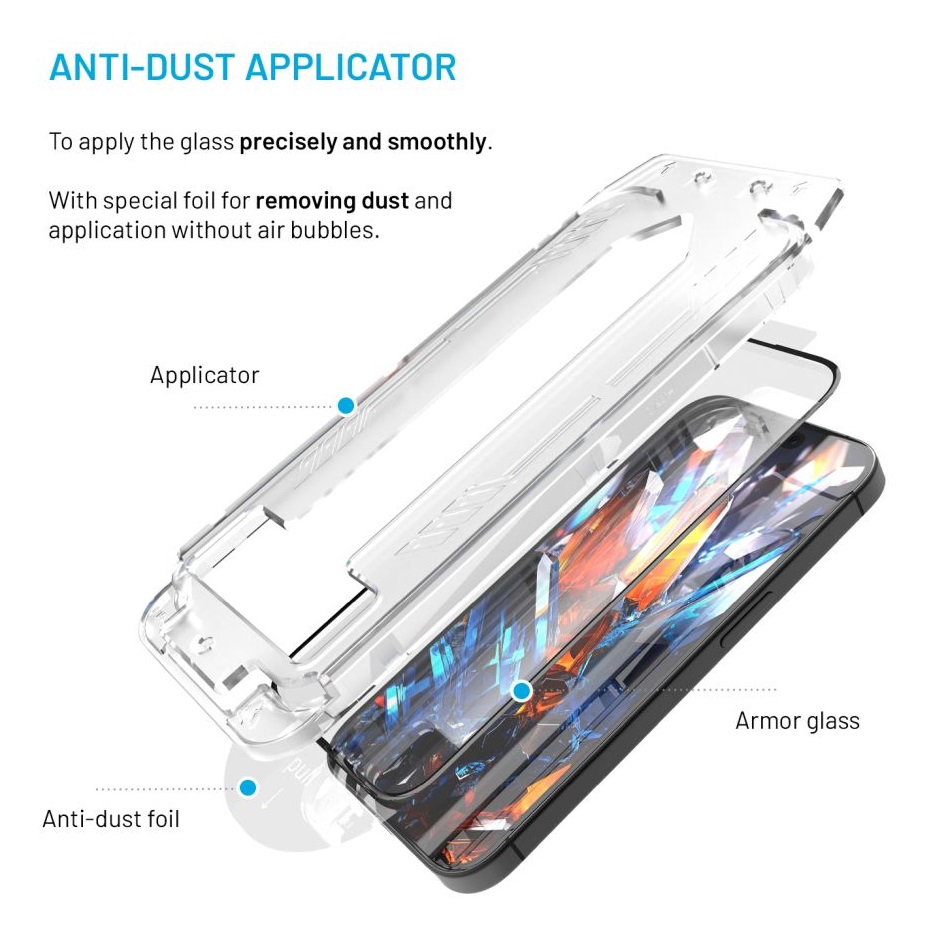 Obrázek FIXED Armor s Anti-dust aplikátorem a AR vrstvou pro Apple iPhone 16 Pro Max, černé