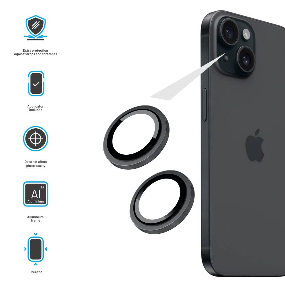 Obrázek Ochranná skla čoček fotoaparátů FIXED Camera Glass pro Apple iPhone 16/16 Plus, space gray