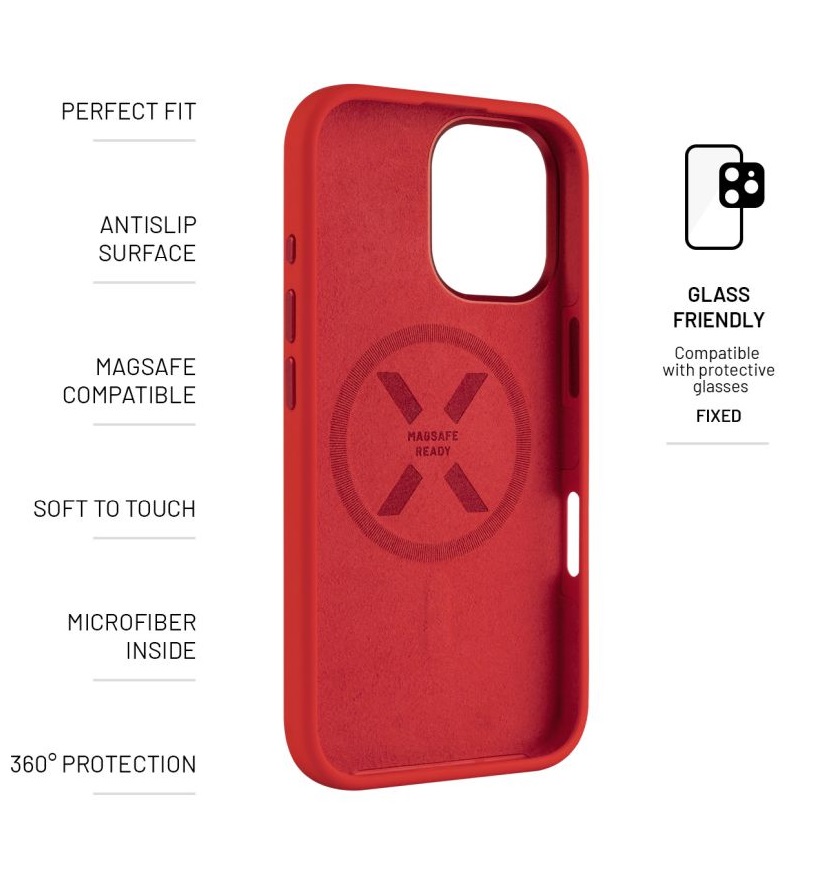 Obrázek Zadní kryt FIXED MagFlow s podporou MagSafe pro Apple iPhone 16, červený