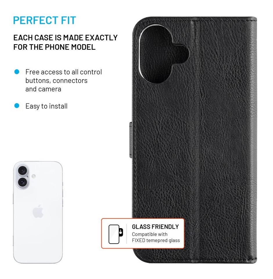 Obrázek Pouzdro typu kniha FIXED Opus pro Apple iPhone 16, černé