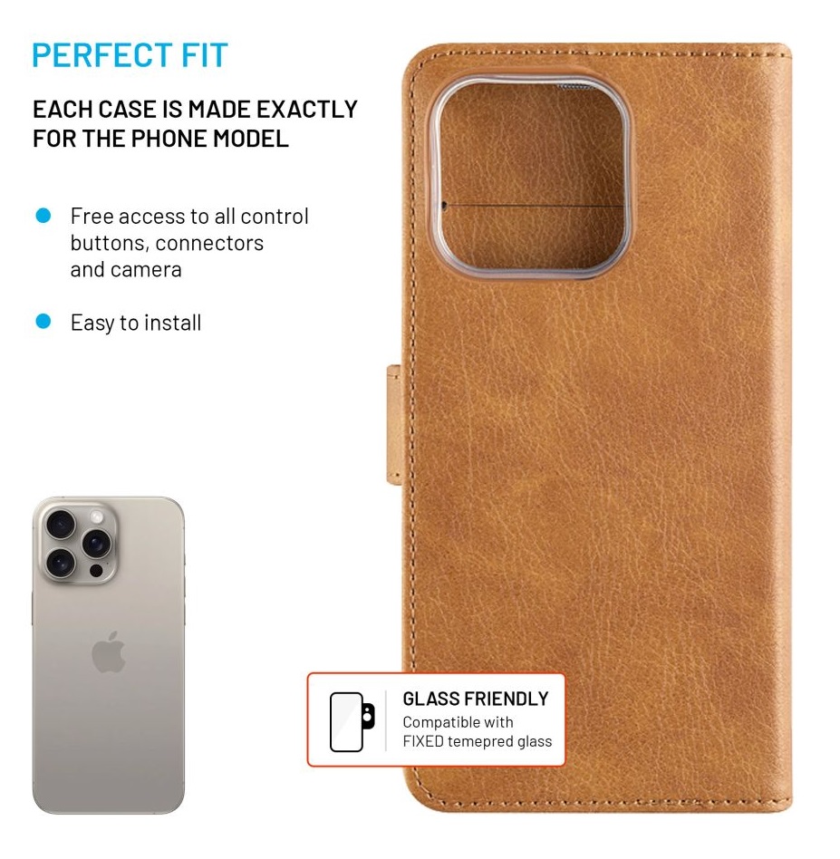 Obrázek Pouzdro typu kniha FIXED Opus pro Apple iPhone 16 Pro, hnědé