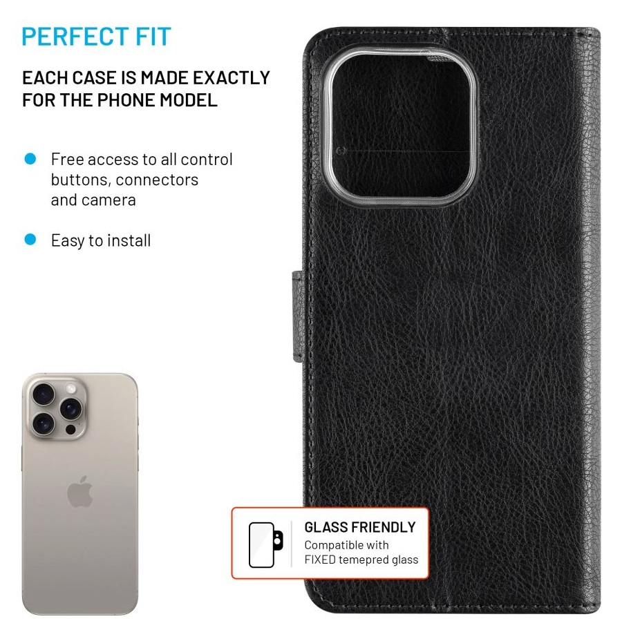 Obrázek Pouzdro typu kniha FIXED Opus pro Apple iPhone 16 Pro Max, černé