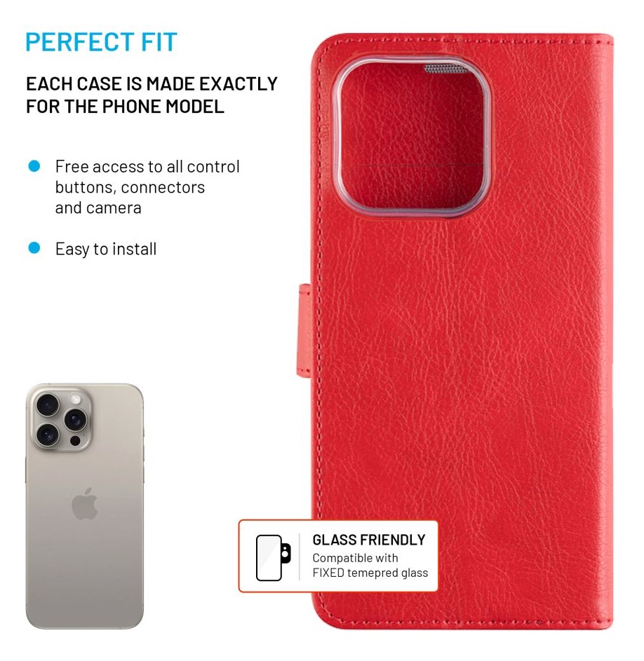 Obrázek Pouzdro typu kniha FIXED Opus pro Apple iPhone 16 Pro Max, červené