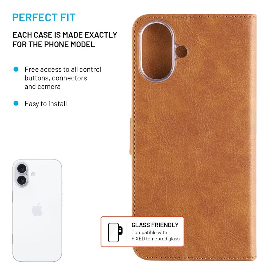 Obrázek Pouzdro typu kniha FIXED Opus pro Apple iPhone 16 Plus, hnědé