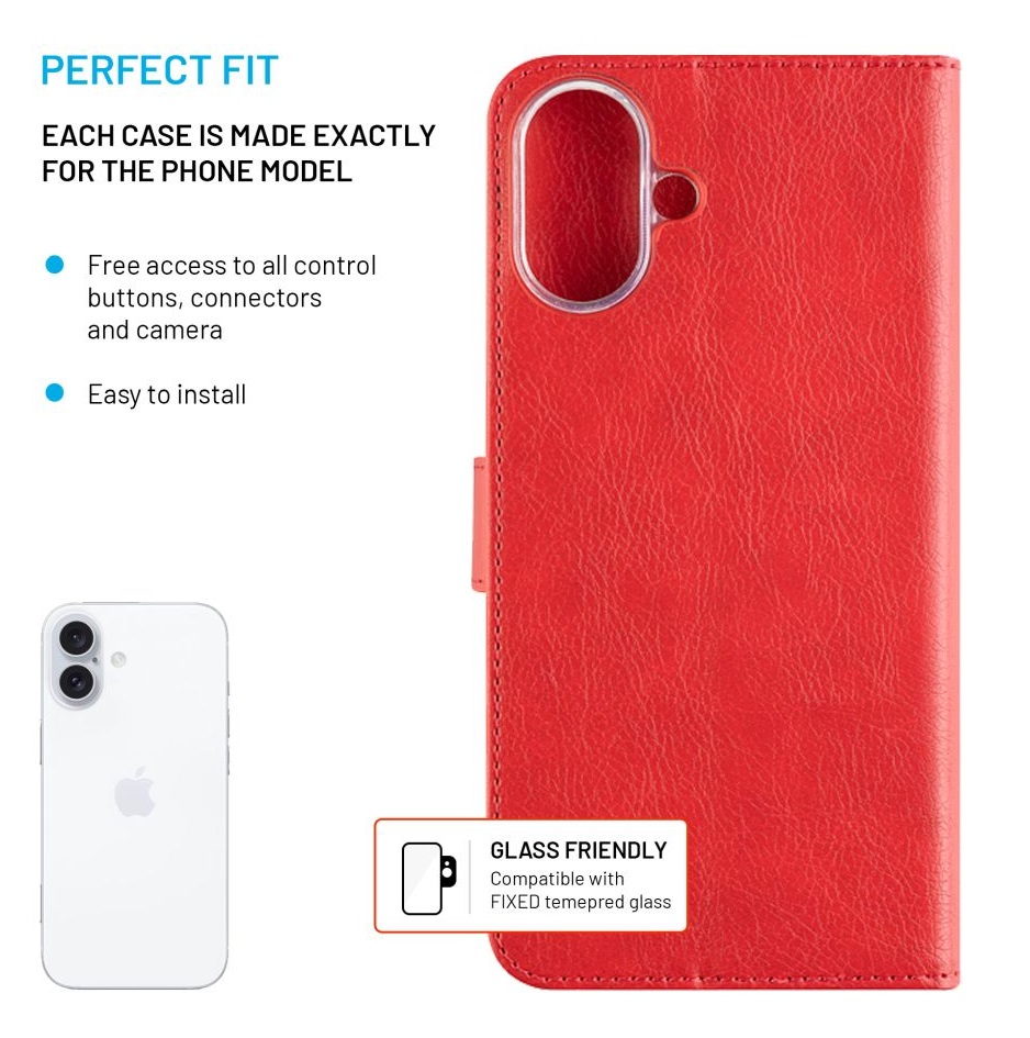 Obrázek Pouzdro typu kniha FIXED Opus pro Apple iPhone 16 Plus, červené