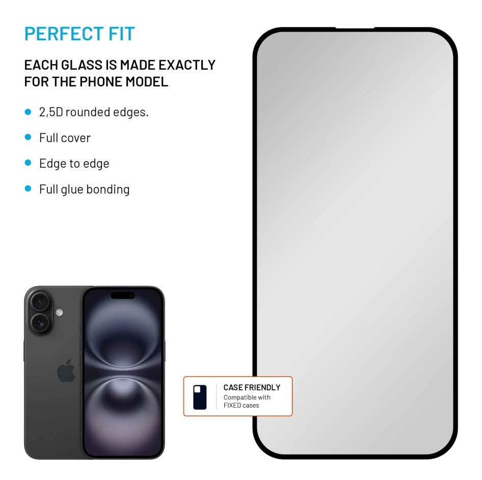 Obrázek Tvrzené sklo FIXED Privacy Full-Cover pro Apple iPhone 16 Plus, lepení přes celý displej, černé