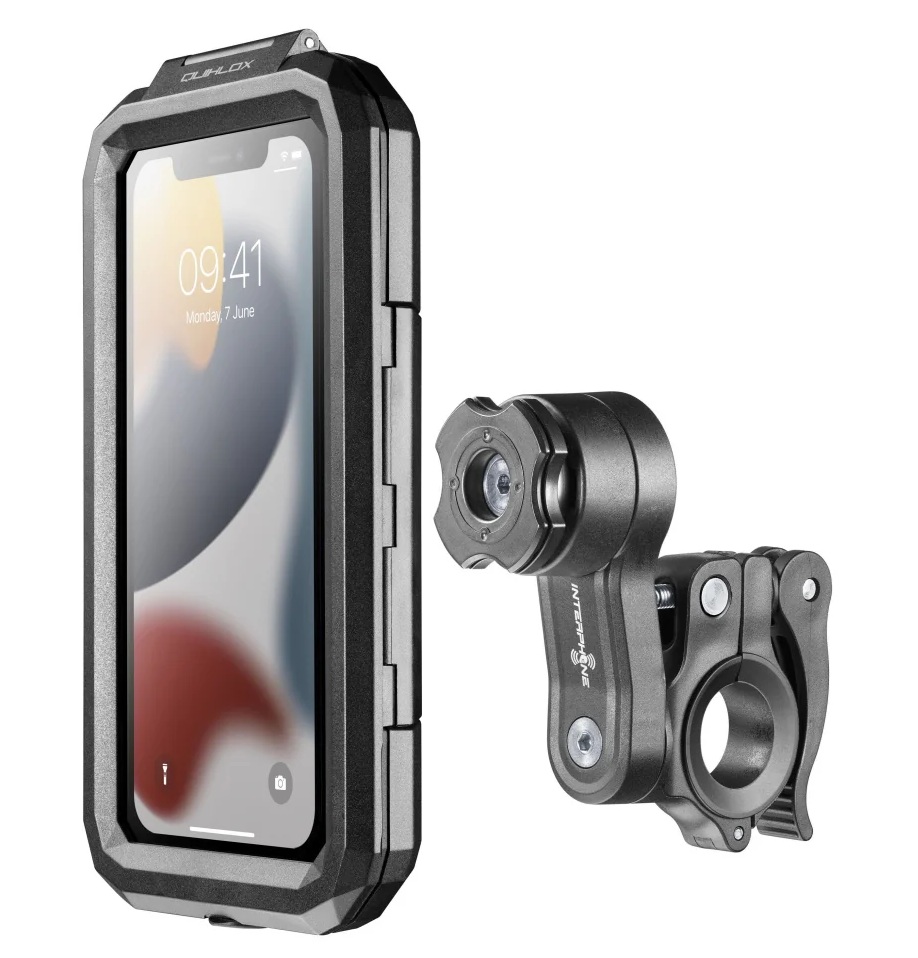 Pouzdro na mobilní telefony Interphone Armor Pro, úchyt na řídítka QUIKLOX, max. 6,5", černé