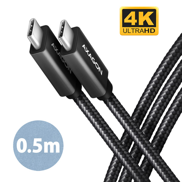 Obrázek AXAGON BUCM32-CM05AB, SPEED+ kabel USB-C <-> USB-C, 0.5m, USB 20Gbps, PD 100W 5A, 4K HD, ALU, oplet