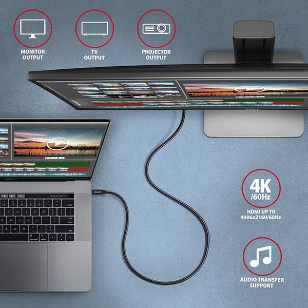 Obrázek AXAGON BUCM32-CM05AB, SPEED+ kabel USB-C <-> USB-C, 0.5m, USB 20Gbps, PD 100W 5A, 4K HD, ALU, oplet