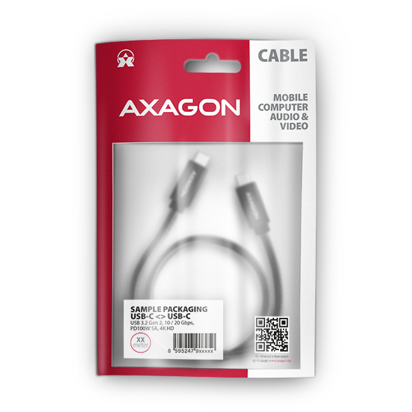 Obrázek AXAGON BUCM32-CM05AB, SPEED+ kabel USB-C <-> USB-C, 0.5m, USB 20Gbps, PD 100W 5A, 4K HD, ALU, oplet