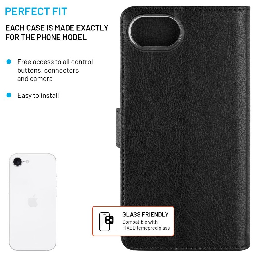 Obrázek Pouzdro typu kniha FIXED Opus pro Apple iPhone 16e, černé