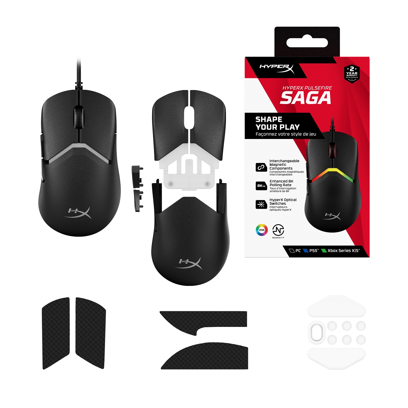 Obrázek HP HyperX Pulsefire Saga/Herní/Optická/Pro praváky/26 000 DPI/Drátové USB-A/Černá